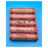 5 Rolls - 1944D Wheat Cents