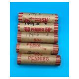 5 Rolls - 1944D Wheat Cents