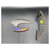 Fixed Blade Damascus Steel Knife w/Leather Sheath