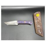 Fixed Blade Damascus Steel Knife w/Leather Sheath
