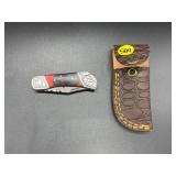 Folding Knife w/Leather Sheath