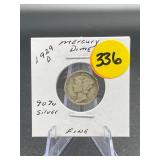 1929-D 90% Silver Mercury Dime Fine