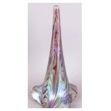 Antique art glass trumpet table vase on pedestal