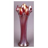 Antique red carnival glass table vase