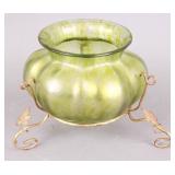 Antique art glass vase on stand