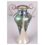 Antique art glass & sterling silver table/cabinet