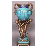 Antique gilt bronze/porcelain/enameled figural urn