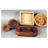 Group of (5) antique carved wooden butter prints