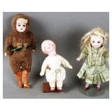 (3) Small Antique Bisque Head Dolls