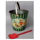 Antique tin litho Ohio Art toy sand bucket &