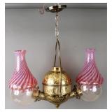 Antique brass hanging double angle oil lamp