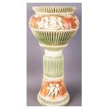 Antique Roseville Pottery jardini?re with pedestal