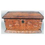 Antique carved wooden valuables chest