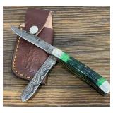 Handmade Folding Damascus Knife & Sheath