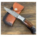 Handmade Folding Damascus Knife & Sheath