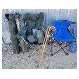 4 - Camping Chairs & 2 - Wooden Canes