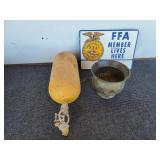 Vintage Fire Extinguisher, Copper Pot, FFA Sign