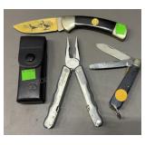 Two Folding Knives & One Leatherman Multi Tool