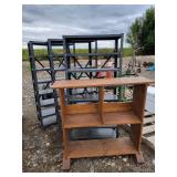 3-- Metal Shelves, 1-- Wood Shelf