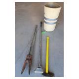 Post Hole Digger/ Hoe / Wood Axe/ Barrel