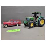 John Deere Toy Tractor/ Vintage Jeep Fire Truck