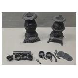 2-Salesman Sample Cast Iron Mini Pot Belly Stoves