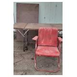 Vintage Metal Table & Chair/ Wood Folding Table