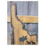 Wood Idaho Shaped Sign with Moose Design