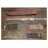 WWII K Bar Knife & Wire Handle Dagger & Sheaths