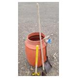 30-Gal. Rain Barrel, Shovel, Hoe, Sledge Hammer