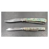 2 - Rough Rider Pearl-like Handle Folding Knives