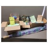 4 boxes of Poly Fill & Flannel & Fleece Fabric