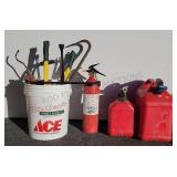 2 Gas Cans/ Fire Extinguisher/ Bucket of Tools