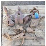 Collection of Vintage Pulleys, Chain Binder