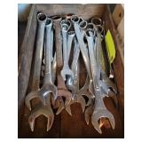 Wooden Box Wrenches & Box of  Drill Bits