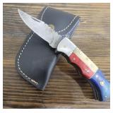 Damascus Steel Folding Pocket Knife w/ Sheath