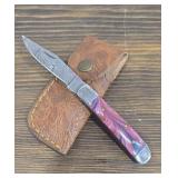 Damascus Pocket Knife & Sheath