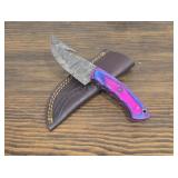 Damascus Gut Hook Knife & Sheath