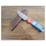 Fixed Blade Damascus Steel Knife w/ Sheath