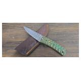 Damascus Steel Knife w/ Leather Sheath