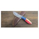 Damascus Steel Knife w/ Leather Sheath