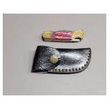 Damascus Folding Knife w/  Sheath