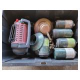 Tote of Propane Bottles & Buddy Heater