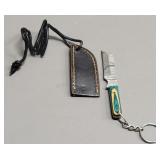 Damascus Knife w/  Sheath & Lanyard