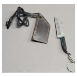 Damascus Knife w/  Sheath & Lanyard