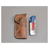 Damascus Folding Knife w/  Sheath