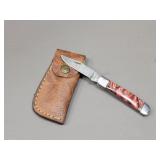 Damascus Folding Knife w/ Sheath