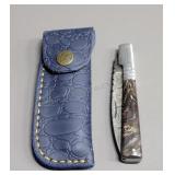 Damascus Folding Knife w/  Sheath