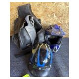 Motorcycle Saddle Bags, Two Helmets