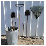 Trash Can w/Yard Tools